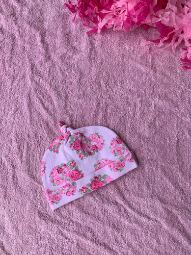 Knot Beanie - Pink Floral Roses